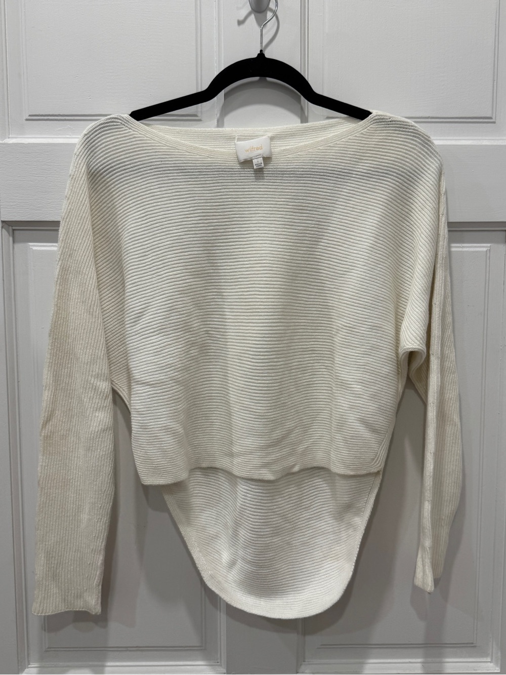 Aritzia Wilfred Bourassa White Ribbed High Low Sweater S Dolman Oversized Basic
